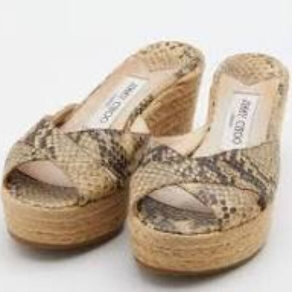 Jimmy Choo PRIMA Snakeskin Cork Wedge Platform Sandals - EU 40.5 / US 10 - Picture 4 of 9